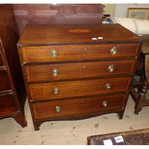 1958 - GEORGIAN MAHOGANY INLAID CHEST OF FOUR DRAWERS, 84CM W