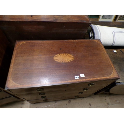 1958 - GEORGIAN MAHOGANY INLAID CHEST OF FOUR DRAWERS, 84CM W