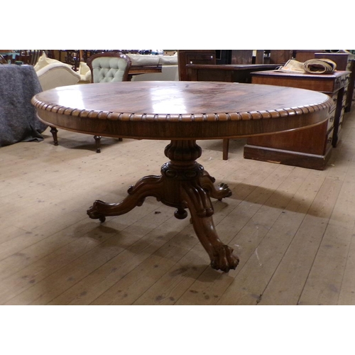 1961 - WILLIAM IV ROSEWOOD TILT TOP PEDESTAL BREAKFAST TABLE, 135CM DIAM