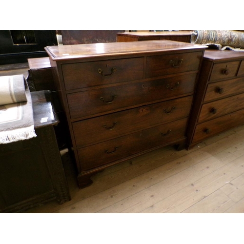 1966 - GEORGIAN MAHOGANY CHEST OF TWO SHORT AND THREE LONG DRAWERS