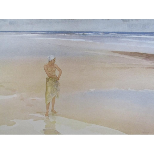 1273 - UNSIGNED LIMITED EDITION W R FLINT PRINT, TOPLESS LADY ON A BEACHQ