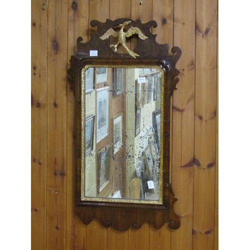 1270 - WILLIAM & MARY STYLE FRET CUT WALNUT WALL MIRROR - SOME LOSSES, 85CM X 46CM