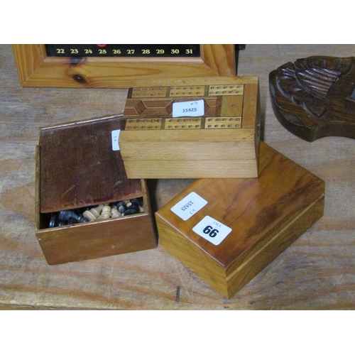 66 - CHESS PIECES, CRIBBAGE BOX, DOMINOES