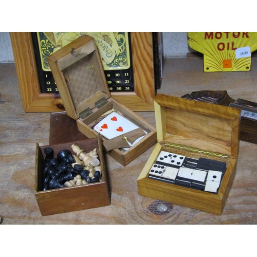 66 - CHESS PIECES, CRIBBAGE BOX, DOMINOES