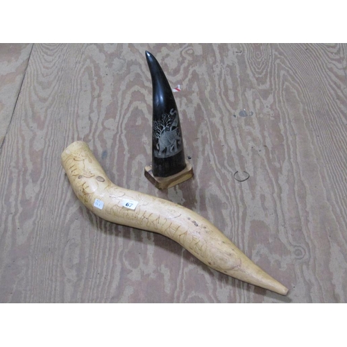 67 - SCRIMSHAW TYPE HORN AND CARVING