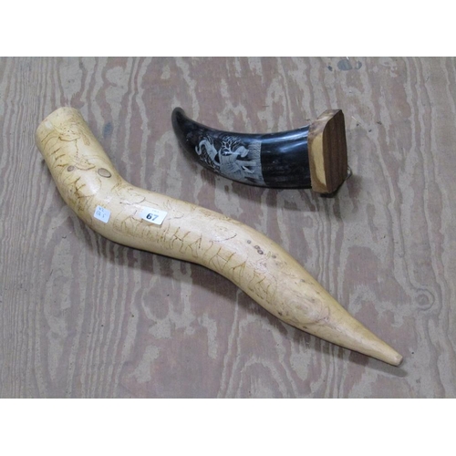 67 - SCRIMSHAW TYPE HORN AND CARVING