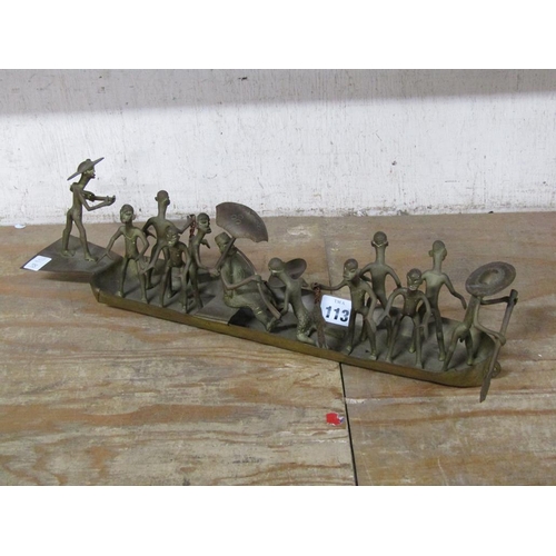 113 - ORIENTAL BRASS MODEL OF A BOAT WITH FIGURES