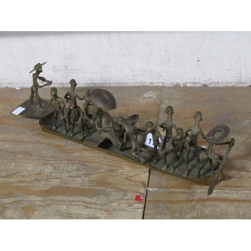 113 - ORIENTAL BRASS MODEL OF A BOAT WITH FIGURES