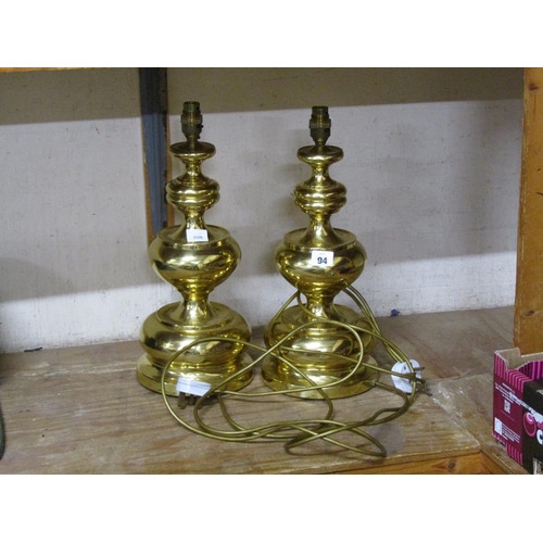 94 - PAIR OF BRASS TABLE LAMPS