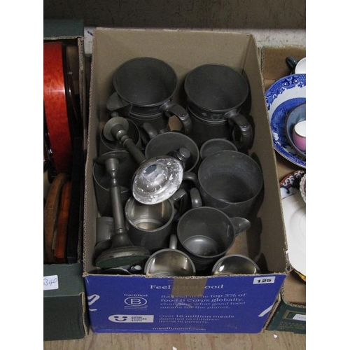 125 - BOX OF ANTIQUE PEWTER WARES