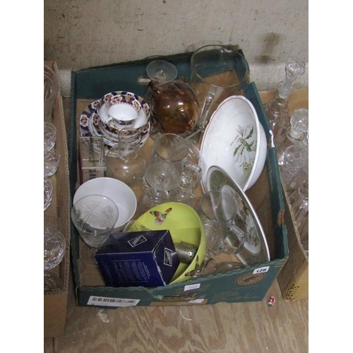 128 - BOX OF MIXED GLASSWARE TO INCL CERAMICS AND ART DECO