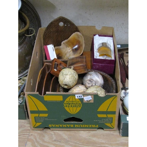 142 - BOX TO INCL ORNAMENTS, TUREEN ETC