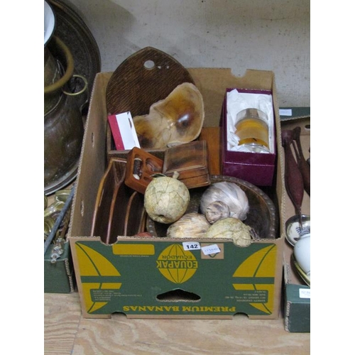 142 - BOX TO INCL ORNAMENTS, TUREEN ETC