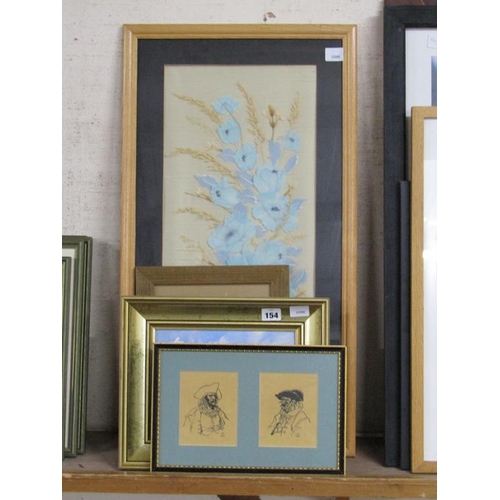 154 - FRAMED DRIED FLOWER PICTURES, ETCHING, OIL