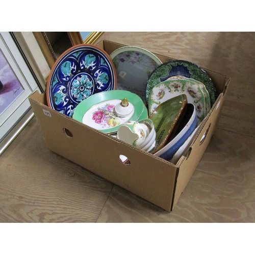 171 - BOX TO INCL TEA/TABLEWARES, SLIPWARE ETC