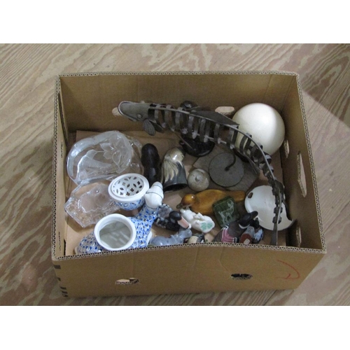 209 - BOX OF ANIMAL ORNAMENTS - FISH, BIRDS ETC