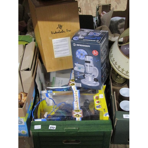 212 - BOX OF CHILDRENS TOYS AND GAMES TO INCL MICROSCOPES ETC