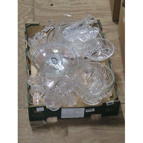 282 - BOX OF CRYSTAL GLASSWARE, WATERFORD CRYSTAL CLOCK