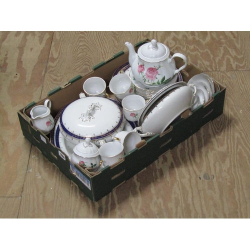 292 - BOX OF TEA AND TABLEWARES - ROSE PATTERN