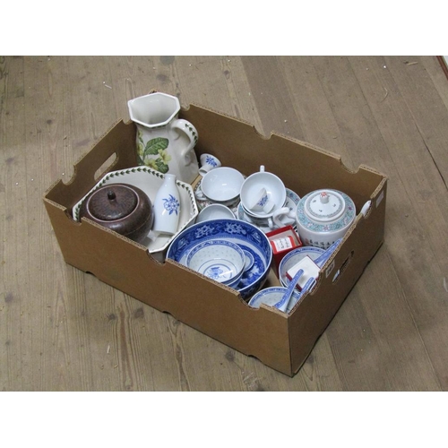 297 - BOX OF MIXED CERAMICS TO INCL PORTMEIRION AND ORIENTAL