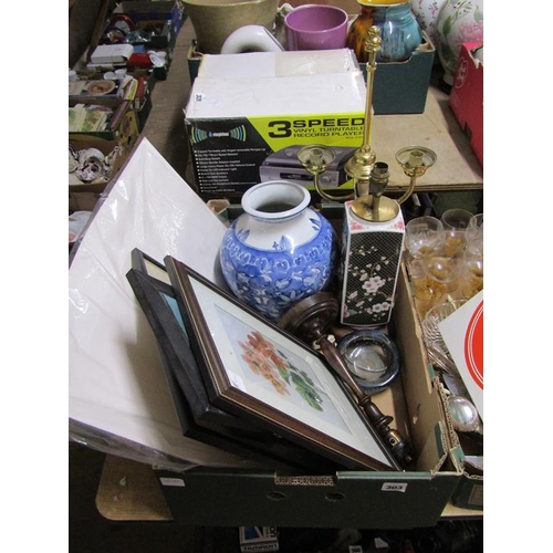 303 - BOX TO INCL PRINTS, LAMPS, CERAMICS ETC