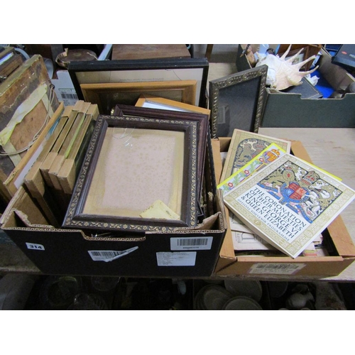 314 - QTY OF PICTURE FRAMES, CORONATION SOUVENIR PROGRAMMES ETC