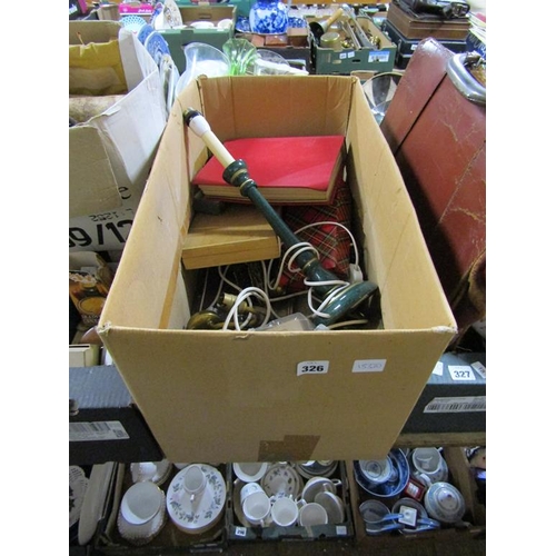 326 - BOX OF MISC TO INCL LIGHTING, WALL LAMPS ETC