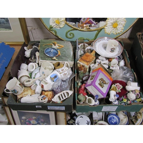 362 - THREE BOXES OF MIXED CHINA - ORNAMENTS, TEAWARES, CRYSTAL ETC