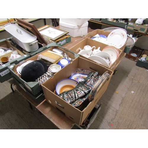 373 - SIX BOXES OF MISC TO INCL CHINA, GLASS, METALWARE ETC