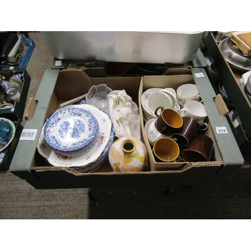 374 - BOX OF MIXED CHINA - TEAWARES ETC