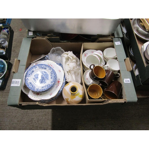 374 - BOX OF MIXED CHINA - TEAWARES ETC