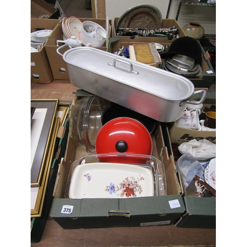 375 - BOX TO INCL WALL CLOCK, CERAMICS, GLASS, FISH KETTLE