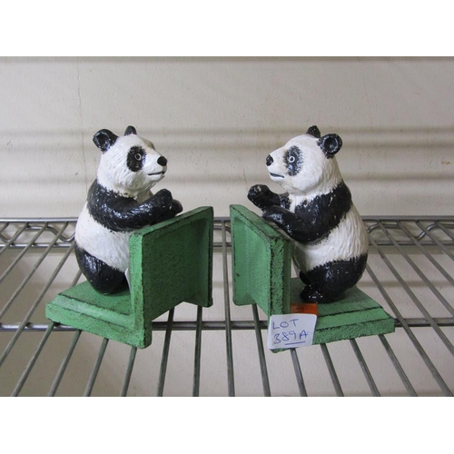 389A - PAIR OF CAST PAINTED PANDA BOOKENDS