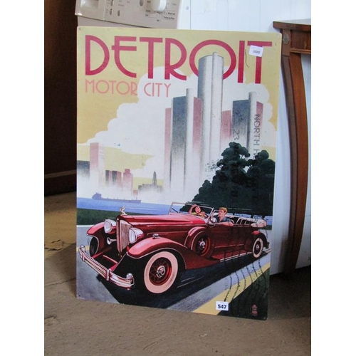 547 - REPRO DETROIT MOTORCITY TIN SIGN