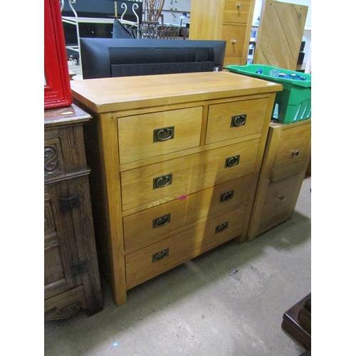 596 - MODERN OAK CHEST OF SIX DRAWERS