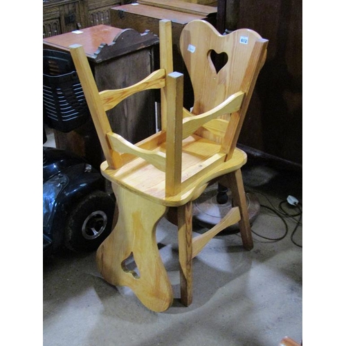 612 - PAIR OF MODERN PINE HEART BACKED CHAIRS