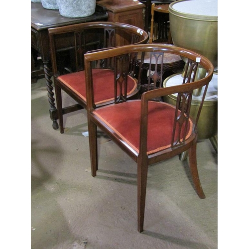 629 - PAIR OF EDWARDIAN INLAID BOW BACK ARMCHAIRS