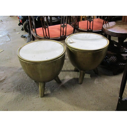 631 - PAIR OF BRASS FINISHED STONE TOPPED OCCASIONAL TABLES