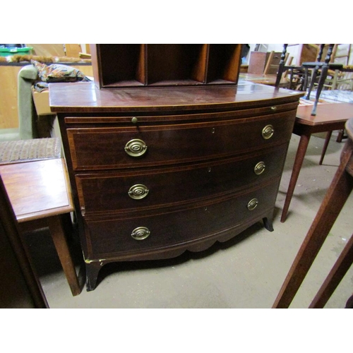 640 - GEORGIAN MAHOGANY BOW FRONT CHEST OF THREE DRAWERS WITH BRUSHING SLIDE