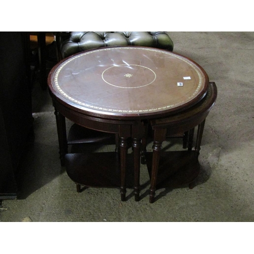 649 - NEST OF REPRO LEATHER TOP OCCASIONAL TABLES