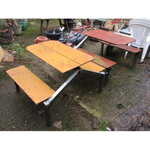 940 - TWO OUTSIDE TABLES WITH ATTACHED BENCHES