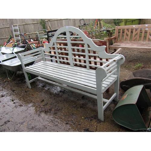 943 - PAINTED SLATTED WOOD GARDEN SEAT