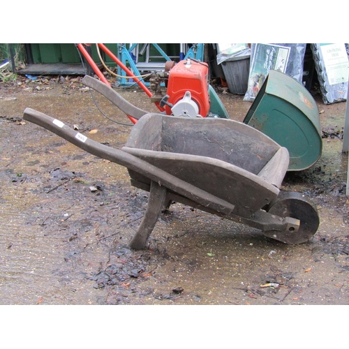 945 - SMALL WOODEN ORNAMENTAL WHEELBARROW