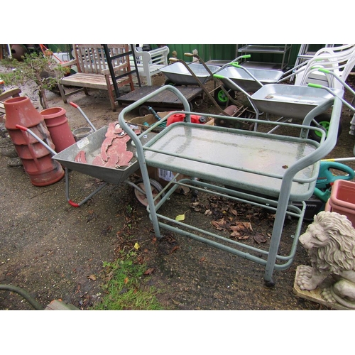 957 - METAL WHEEL BARROW, TROLLEY ETC