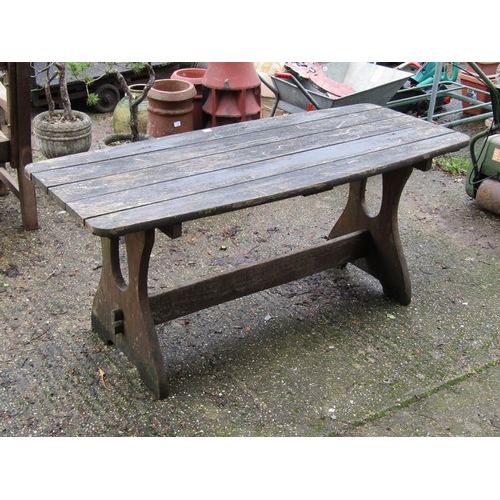 963 - SLATTED WOODN REFECTORYSTYLE GARDEN TABLE