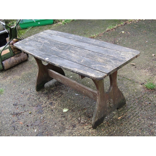 963 - SLATTED WOODN REFECTORYSTYLE GARDEN TABLE