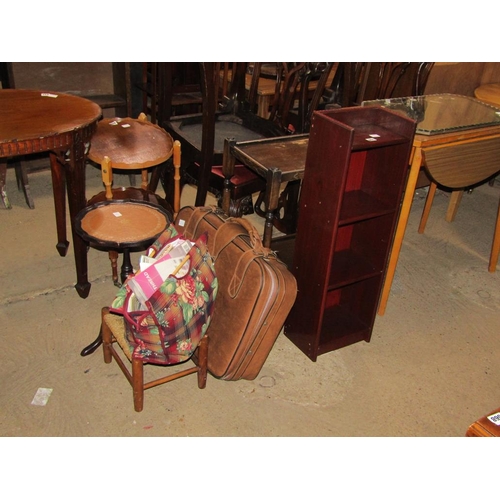 651 - OCCASIONAL TABLES, STOOLS, BOOKCASES, SUITCASE ETC