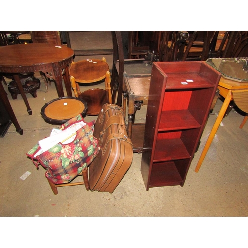 651 - OCCASIONAL TABLES, STOOLS, BOOKCASES, SUITCASE ETC