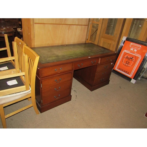 657 - REPRO MAHOGANY LEATHER TOP TWIN PEDESTAL DESK