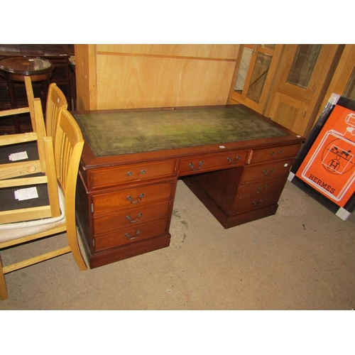 657 - REPRO MAHOGANY LEATHER TOP TWIN PEDESTAL DESK